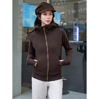 Gold Zipper Hoodie Sweatshirt Jacket, Fall Winter Fleece Yoga Top, Casual Long Sleeve Pullover for Women, Comfortable and Warm