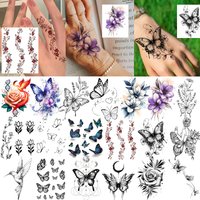 1 Sheet Watercolor Butterfly Flower Temporary Tattoos For Women Hands, Fake Tattoo Sticker Long Lasting Realistic Tatoo Body Art