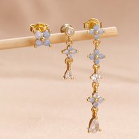 3PCS Luxury Blue Flower CZ Ear Stud Earrings Set For Women Exquisite Cubic Zirconia Stainless Steel Earring Fashion Jewelry