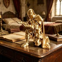 3D Printed Kneeling Knight Pen Holder Medieval Gold Armor Warrior Pencil Stand Retro Desk Organizer Rack Office Stationery Decor