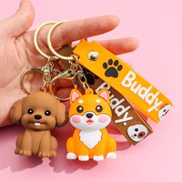 Cute Pet Dog PVC Keychain Pendant French Bulldog Corgi Shiba Inu Poodle Animal Key Ring for Car Bag Backpack