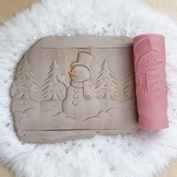 DIY Pottery Craft Rolling Pin Tool - PLA Pine Forest Snowman Pattern Clay Relief Texture Roller for Polymer Clay Ceramic And Mor