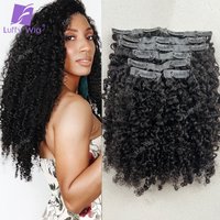 Monglian Afro Kinky Curly Human Hair Clip in Remy Seamless Pu Curly Clip Ins Human Hair Extensions Skin Weft Bundles 3c aa Luffy