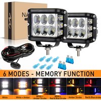 NAOEVO 4inch Work Light Side Shooter 60W White & Amber Strobe for Emergency Off Road Fog Driving HeadlightsTruck LED Light Bar