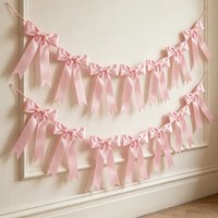 1set Pink Bow Ribbon Hanging Garland for Kids Birthday Party Wedding Baby Shower Decoration Christmas Satin Ribbon Home Ornament