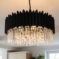Modern Black Chandelier,Large Round K9 Crystal Adjustable Chain Pendant Light for Dining Room Living Room Kitchen Island Bedroom