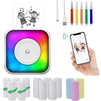 Mini Printer Sticker Pocket Printer Portable Print Pod RGB Lamp 7 Color Lighting Modes for DIY Scrapbook Travel Tes Label
