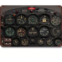 1pc 2D Flat 12x8" Retro Aviation Dashboard Aluminum Sign - Rustic Industrial Decor, Cafe Garage