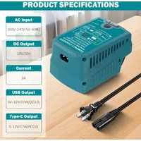 Fast Charger for Makita 18V LXT Lithium-Ion BL1830 BL1850 BL1860 Battery with USB and Type -C Output 110V 3A with Music Charger