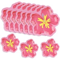 10pcs/set Pink Hibiscus Flower Paper Plates Hawaiian Tropical Party Supplies Disposable Dessert Plates For Summer Beach Birthday