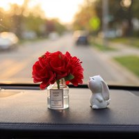 Cute Car Dashboard Decor INS Style Bunny Figurine with Fake Carnation Flowers Vase Ornaments For Women Car Interior Accessories