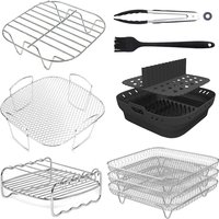 Air Fryer Rack for Ninja Corsori 3 Pcs Layered Stainless Steel Grilling Rack Square Hot Airfryer Baking Basket Tray Accessories