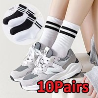 10 Pairs Cotton Striped Socks Women Breathable Comfortable Sport Socks Sweat Absorbent Fashion Black White Socks