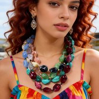 Vintage Multicolor Layered Resin Beaded Necklace Statement Boho Jewelry for Women Geometry Holiday Party Exaggerate Necklace New