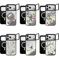 Cartoon Cat White Flower Camera Stand Mirror Surface Phone Cover for IPhone 14 15 16 17 Pro Max Case for IPhone 17Pro
