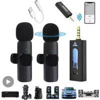 Professional Bluetooth Lavalier Wireless Lapel Microphone Dual Mic Buttonhole Tie For iPhone Android Mobile Cell Phone PC Micro
