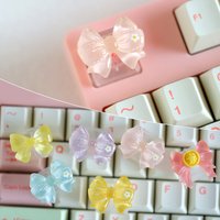 Customization Cute Cartoon Translucent Bow Keycap DIY Cross Axis Mechanical Keyboard With Pink And Blue Keycap Accessories Added