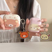 Cute Rilakkuma Bear AirPods Case for Pro 3/2/1 & 4/3/2/1 Soft Silicone Shockproof Cover with Keychain Kawaii Gift for Women
