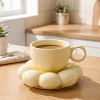 6oz Sunflower Ceramic Coffee Mug Flower Cup Saucer Set Aesthetic Tea Cup Office Home Drinkware Decorative Gift Kitchen Decor