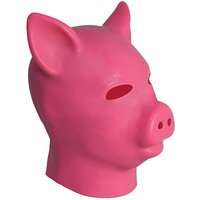 Pink 100% Rubber Latex Pig Hood Mask One Size Head Around 54-57cm with Back Zip