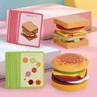 Z. Wooden Hamburg Sandwich Stacking Toys For Toddlers & Kids Montessori Preschool Educational Toys Fine Motor Skill Kitchen Toy