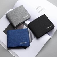 Canvas Men Wallet Black Money Bag Short Purse Gray Id/Photo/Bank Holder For Business Trips Everyday Use Organizing Essentials