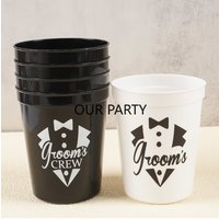 5Pcs Black Groom To Be Reusable Plastic Cups Bow Drinking Cup for Bachelorette Bridal Shower Team Groom Wedding Party Decoration
