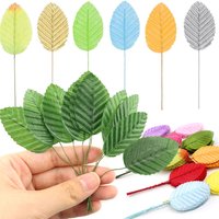 50/100/200Pcs Artificial Silk Rose Leaves Faux Wired Single Leaf Fake Flower Leaf with Stem for DIY Crafts Wedding Garland Decor