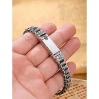 925 Silver Woven Bracelet for Men Classic Vintage Carven Design Geometric Texture National Style Buckle Bangles Retro Jewelry