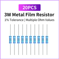 20PCS 3W Metal Film Resistor 1% 0.1Ī©-1MĪ© Precision Fixed Ohm Assorted Pack for Electronic DIY Circuit Projects
