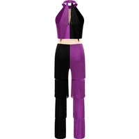 Women Hippie 70s Disco Costume Shiny Sequin Tassel Fringe Pants Retro Party One Piece Jumpsuit Prom Clubwear Latin Dancewear