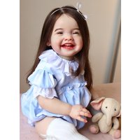 BZDOLL 60CM 24IN Reborn Baby Soft Vinyl Limbs Cloth Body Smiling Girl Doll Toy Long Hair Princess Toddler Bebe Artist Collection