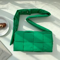 Stylish Grid Flap Style Cotton Jacket Bag, Autumn & Winter Wide Shoulder Nylon Handbag Shoulder Crossbody Bag, Space Cotton Bags