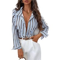 Women's Blouses And Shirts Simple Style Casual Striped Long Sleeve Turn-Down Collar Slim Fit Button Faishon 2026 New Collection