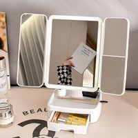 Folding LED Makeup Mirror 3 Tone Lights Portable Compact Desktop Vanity Mirror Magnifying Rotable Lighted Makeup LED Mirror