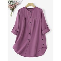 ZANZEA Women Casual Loose Rounded Hem Shirts Long Sleeve Long Camisas Islamic O Neck Button Up Blouse Muslim Fashion Autumn 2024