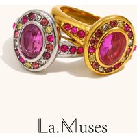 La. Muses Colored Zircon Round Stainless Steel Women's Ring PVD Gold Plated Fashion Jewelry Accessories