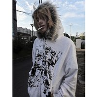 American Vintage Black Faux Fur Sweatshirts Women Letter Printed Subculture Coats with Hooded Female Gothic Harajuku Jackets Y2k