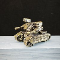 Vintage Brass Sci-Fi Heavy Tank Mech Figurine - Steampunk Miniature Desktop Decor Collectible Ornament
