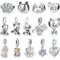 Original 925 Sterling Silver Charm Love Dog Puppy Cat Paw Pendant Charms Fit Brand Bracelets Necklaces Diy Jewelry For Women