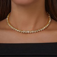 1 Piece Large Rhinestone Necklace Single-Row Choker Bridal Necklace Women's Rhinestone-Studded Personalized Stage Show Choker