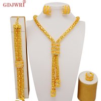 Fashion Dubai Gold Color Jewelry Sets For Women African India Party Wedding Tassels Necklace Bracelet Earrings Ring Set Gifts