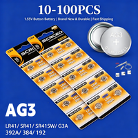Hot 10-100PCS AG3 Button Cell Battery LR41 SR41SW L736 392 Alkaline Batteries 1.55V 35mAh Coin Cell for Watch Calculators LED