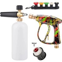 Full Accessory Graffiti Washer Gun Set, Foam Pot, 5 Spray Nozzles & Lavor Metal Adapter for Daily Car Washing & Auto Care