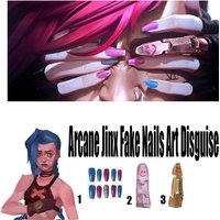 Cosplay Arcane Jinx Fake Nails Art Disguise 2024 Game LoL TV 2 Fantasy Fingers Roleplay Costume Accessories for Adult Women Girl