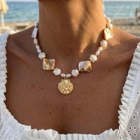 Bohemian Imitation Pearls Shell Beaded Chain Necklace for Women Summer Scallop Starfish Pendant Choker Travel Party Jewelry