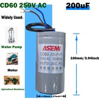 CD60 P2 250V AC 50/60Hz Starting Capacitor Startup Aluminum Shell Paper Core 75uF 100uF 150uF 200uF 250uF 300uF