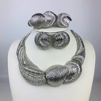 ESALE 4 Pcs Women Jewelry Set Dubai Silver Plated Necklace Chain Bracelet Stud Earring Big Ring 2025 New Wedding Jewellery Gift