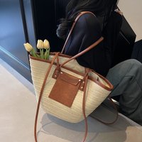 2026 Straw Women's Shoulder Bag Large Capacity Summer Handmade Bag New Woven Beach Bag, Vintage Style Straw Baskets Bag Commuter