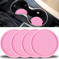 2PCS Pink/Black Car Cup Holder Coaster Anti-Slip Silicone Insert Mat Fit Most Cars Auto Interior Decor Accessories